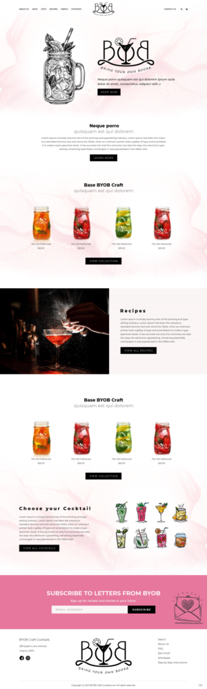 BYOB - Bring Your Own Booze - Craft Cocktails Mixes. | Web Design by pb