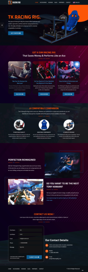 Product page for a TK Racing Simulator | Web Design by pb