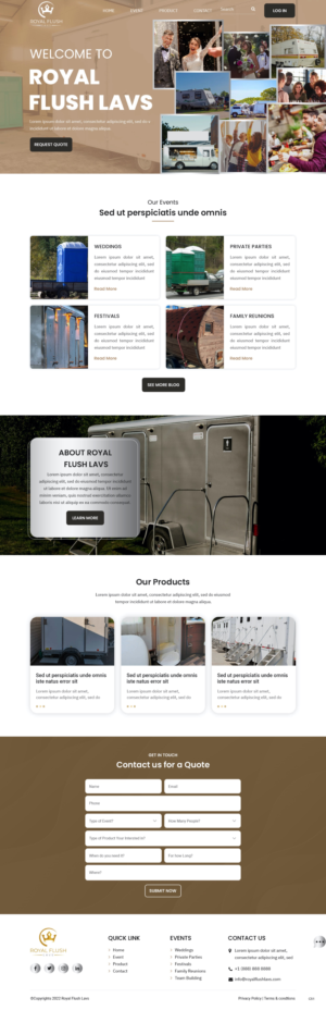 Royal Flush Lavs, a portable luxury restroom trailer company needs a landing page