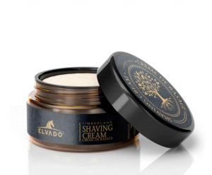 Elvado Premium Men's Shaving Cream Product Label . Cream packaged in a Amber Jar/Black Top Cap. | Label Design by Elizaa