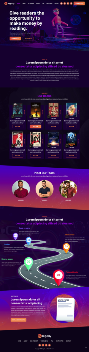 Design for landing page for startup within book publishing and book sales connected to NFT | Web Design by pb