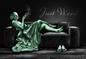 Statue of Liberty on couch for Just Weed | Graphic Design by SAI DESIGNS