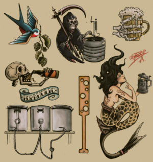 Craft Beer Inspired Americana Tattoo Flash Sheet | Graphic Design by Brie A.