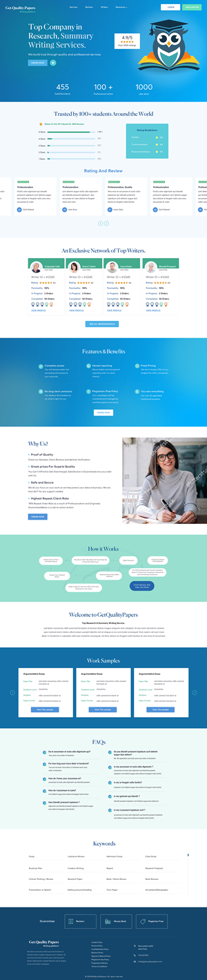 Content Writing Website Project and Logo Name is GetQualityPapers | Landing Page-Design von greentec