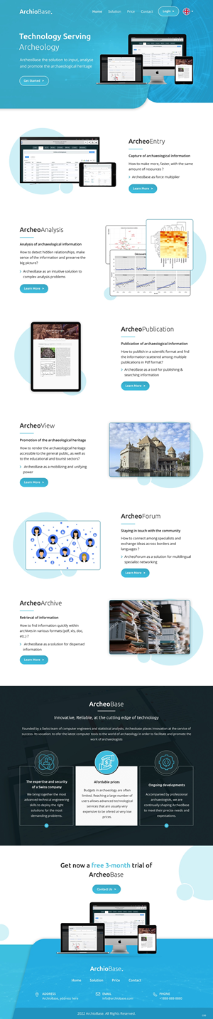 Landing page for selling a web application used by archeologists | Web Design by pb