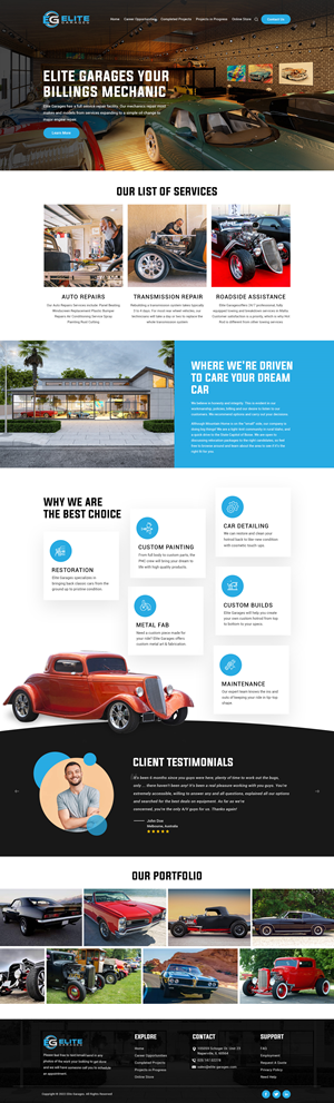 Custom hot rod builder needs a website for launch of new business where he will build luxury garages | Web Design by IDesign1606