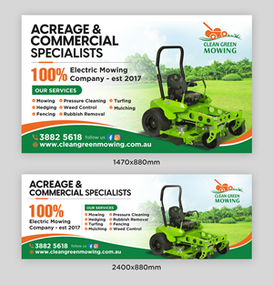 Signage setout with photos for side of Mowing Trailer | Graphic Design by debdesign