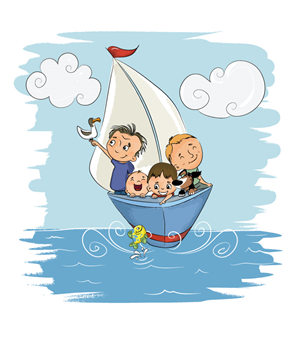 Sailing illustration of family on Sailboat | Illustration-Design von Daneko