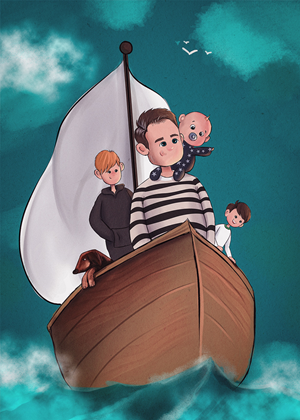 Sailing illustration of family on Sailboat | Illustration-Design von Pharsheed