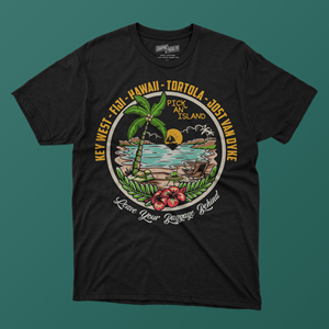 Tropical t-shirt designs . This title is Pick an Island....& leave your baggage behind. | T-shirt Design by tobias design