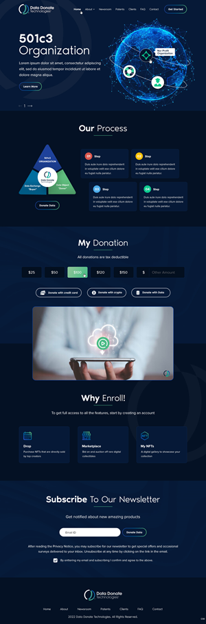 New design for Data Donate Website - landing page plus 3 carousel pages | Web-Design von pb