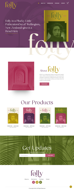 Squarespace website build: Folly literary annual (initial design work supplied) | Web Design by nzdesigners