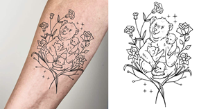 Minimalist Momma Bear & Cubs Tattoo | Tattoo-Design von D'Mono