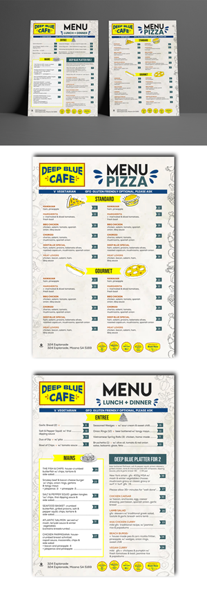 Menu: A4 (double sided) Lunch/Dinner Menu (one side) + Pizza Menu (other side) | Menu Design by debdesign