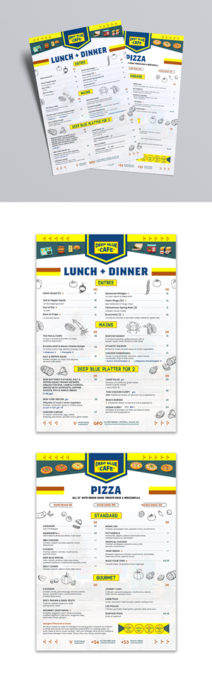 Menu: A4 (double sided) Lunch/Dinner Menu (one side) + Pizza Menu (other side) | Menu Design by debdesign