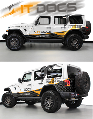 IT system house need cool cars (adapt existing design to new car Jeep Wrangler) | Car Wrap Design by StarGraphics