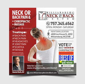 Advertisement Design by Rajneesha for Williamsburg Neck and Back Center | Design #30185597