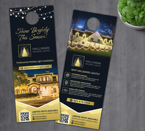 Create a captivating door hanger for a holiday lighting company!