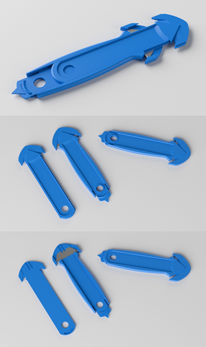 3D Design of a Box Opener product in STP, DWG, and PDF.