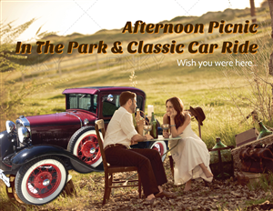 Afternoon Picnic In The Park & Classic Car Ride | Postkarten-Design von Pinky 