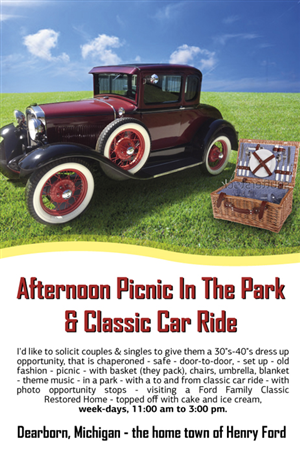 Afternoon Picnic In The Park & Classic Car Ride | Postkarten-Design von Alaya