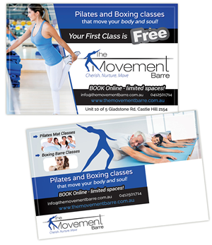 Pilates and Boxing group Fitness business needs a promotional postcard. | Postkarten-Design von creationz2011