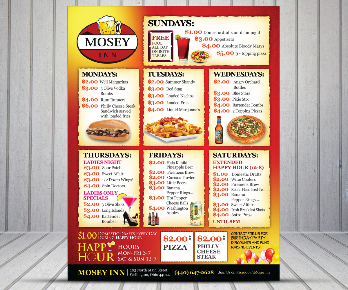 Flyer Design by Mahendran  for Mosey Inn | Design: #4089009