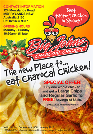 Big Johns Charcoal Chicken Christmas Flyer Special | Flyer Design by Purple Hearts 