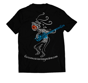 Electric Bass T-Shirt - Kokopelli with a 'Día de los Muertos' feel | T-shirt Design by Hartawan®