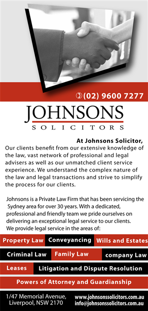 Flyer Design by Venus L. Penaflor for Johnsons Solicitors | Design #5242428