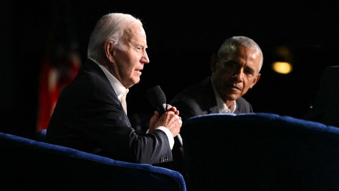 Joe Biden and Barack Obama at Saturday's event.