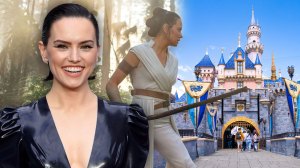 Daisy Ridley meets character Rey at Disneyland theme park