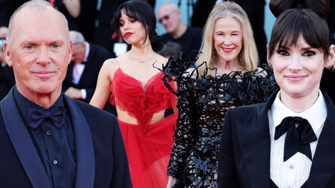 Michael Keaton, Jenna Ortega, Catherine O'Hara and Winona Ryder at the "Beetlejuice Beetlejuice" 81st Venice Film Festival Opening Red Carpet