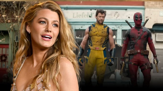 Blake Lively; Hugh Jackman as Wolverine and Ryan Reynolds as Deadpool