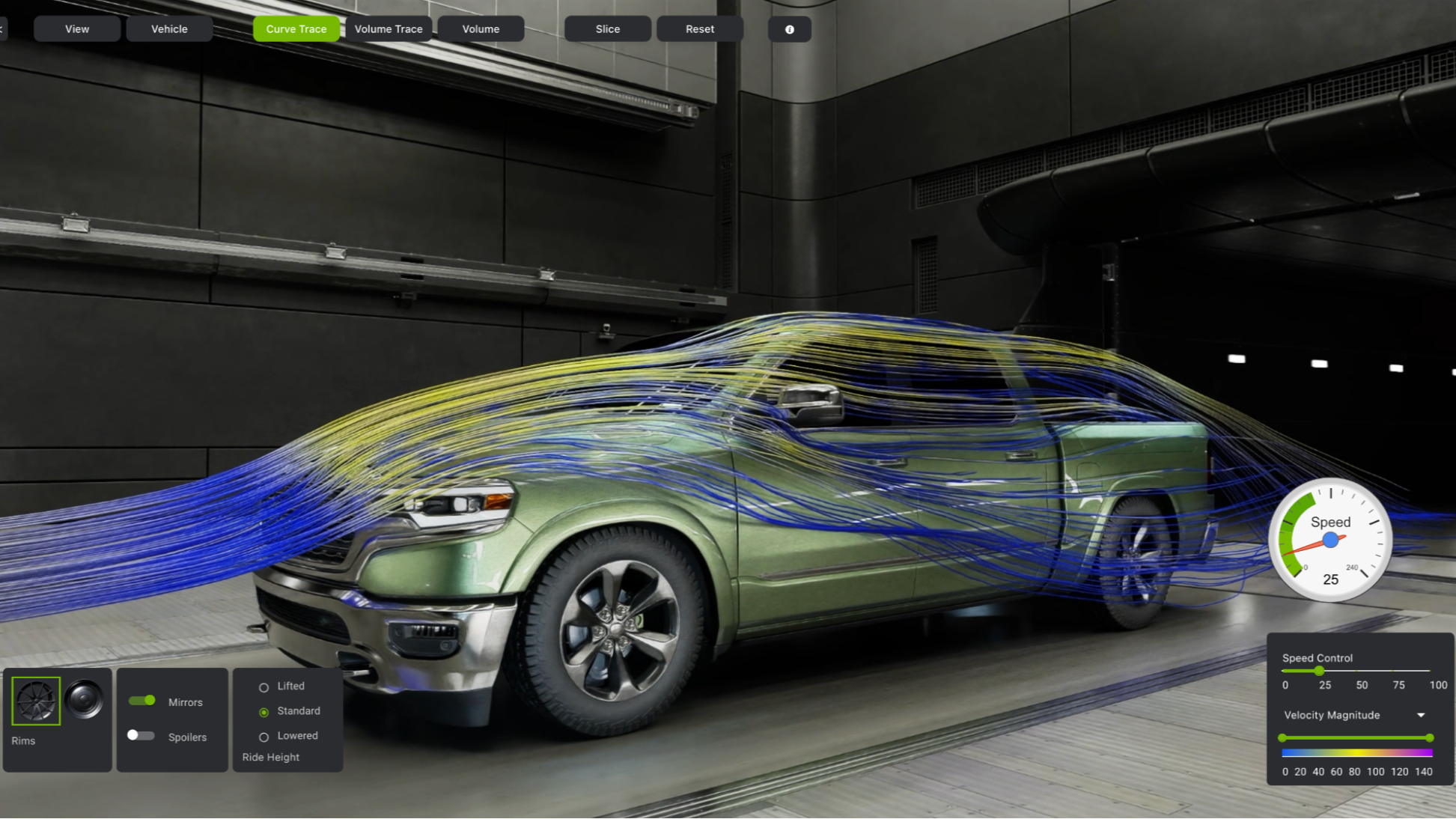 Car wind tunnel test close up