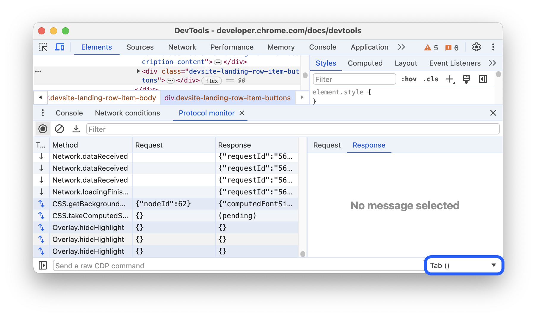 Dropdown target ditandai di Protocol monitor.