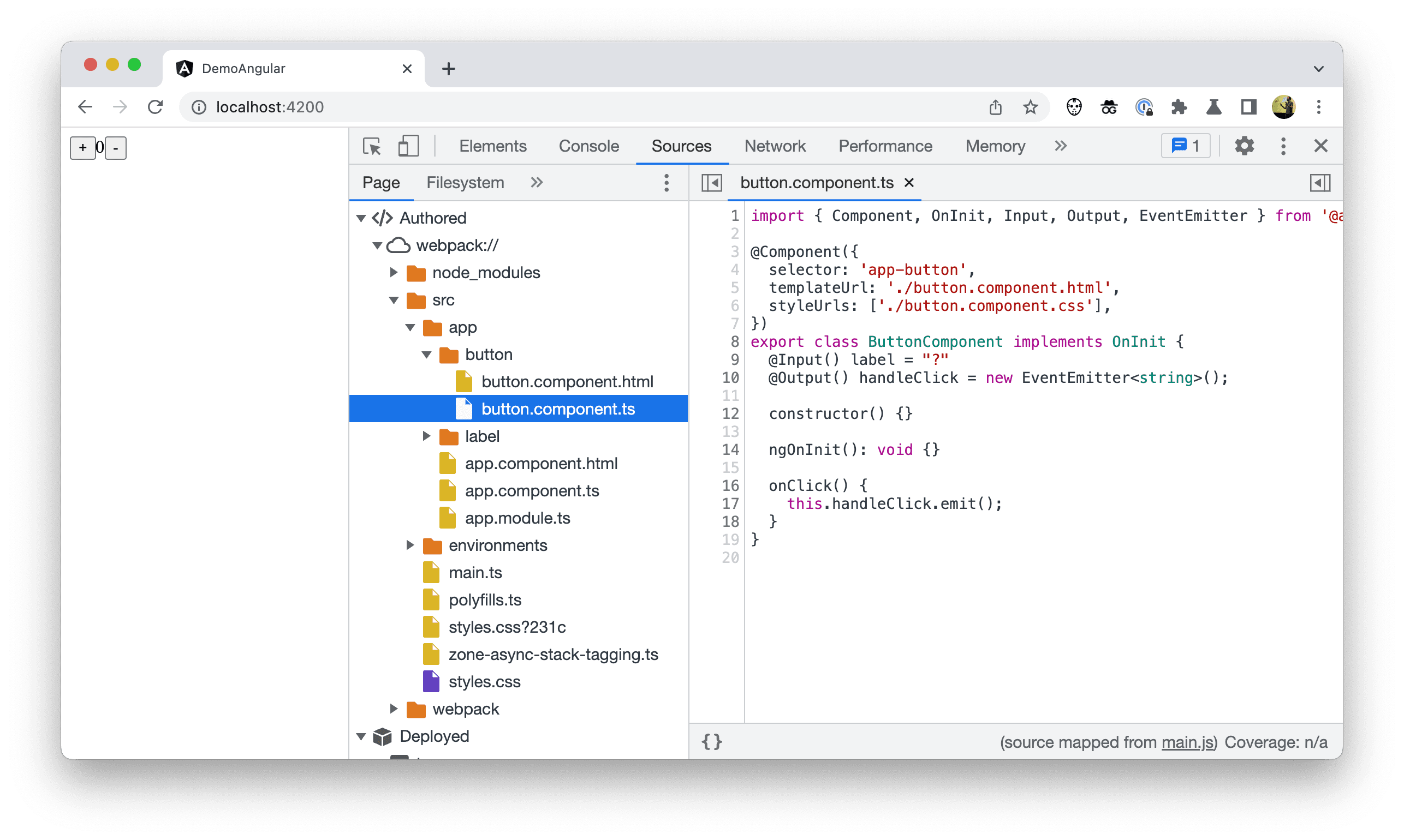 Capture d&#39;écran de l&#39;arborescence des fichiers dans Chrome DevTools montrant le code créé par l&#39;auteur.