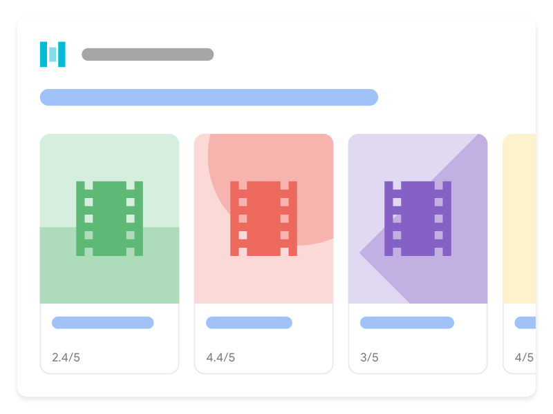 Изображение с расширенным результатом для фильмов в Google Поиске. На карусели представлены три разных фильма с одного сайта, из которых посетители могут выбрать подходящий