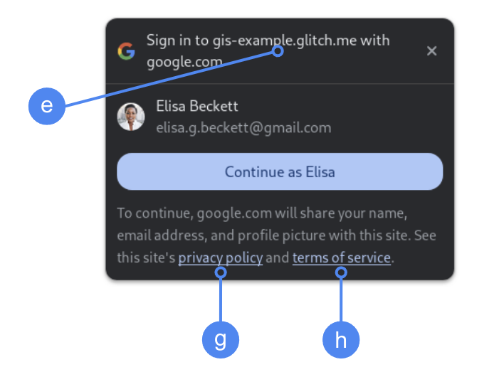 Configuración de consentimiento de OAuth como la muestra Chrome One Tap con FedCM