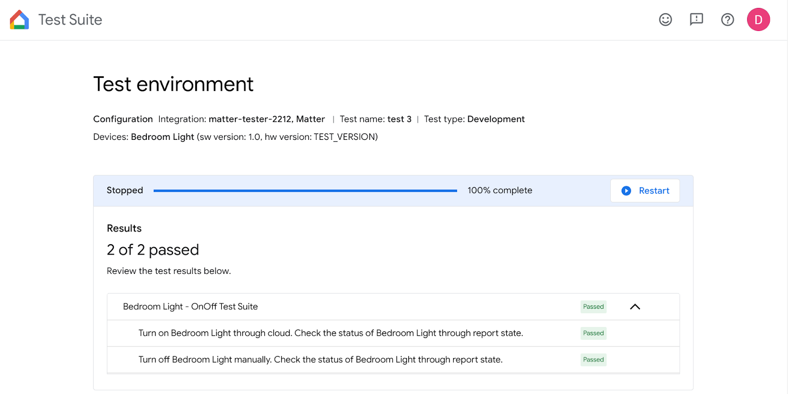 Test Suite di Google Home