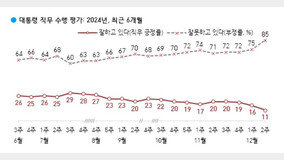 尹지지율 11% 또 최저…‘탄핵 찬성’ 75%-‘계엄은 내란’ 71%