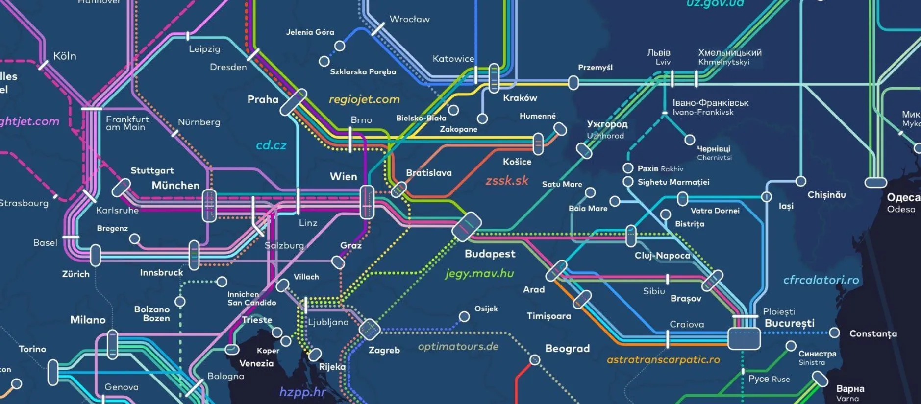 Night Train Map in Europe