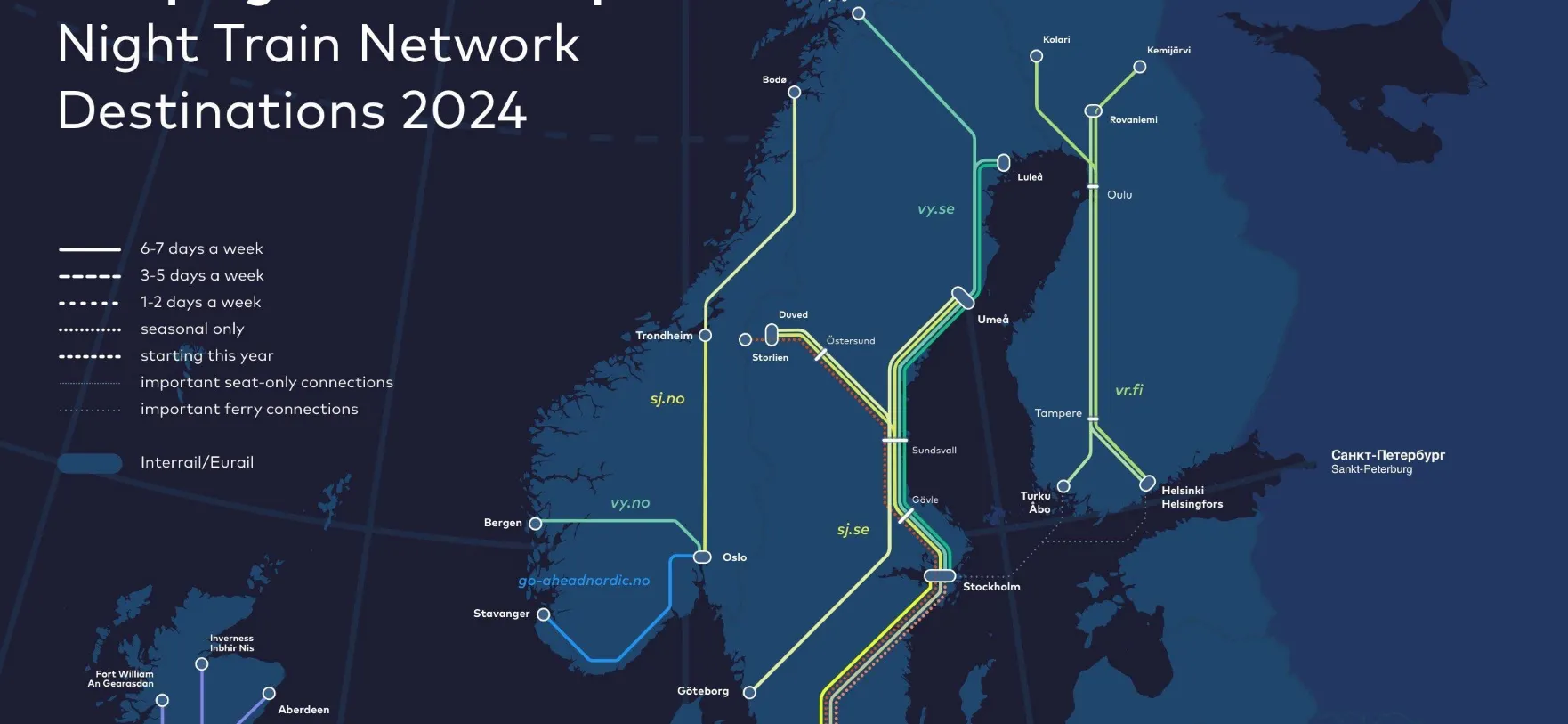 Night Train Map in Europe