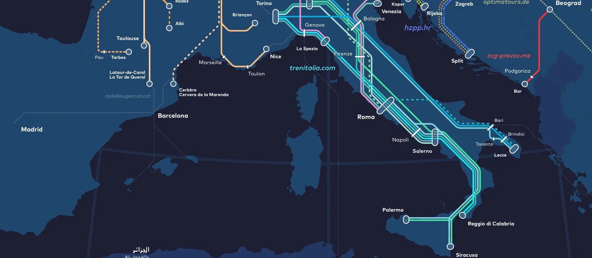 Night Train Map in Europe