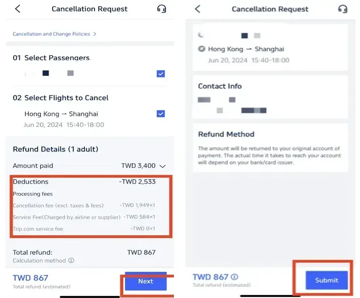 Confirm the Trip.com Flight Cancellation