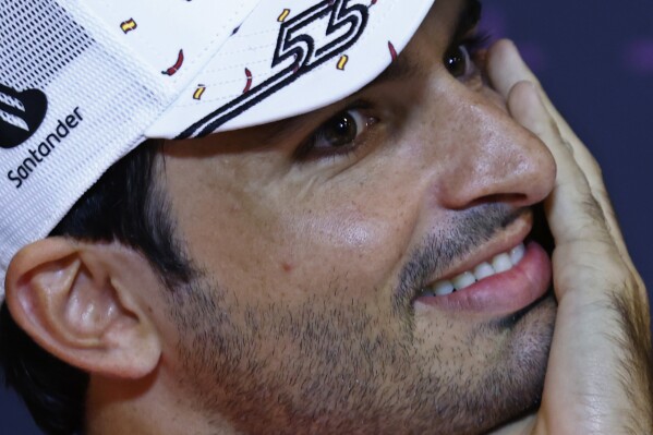 Ferrari driver Carlos Sainz of Spain attends a press conference at the Barcelona Catalunya racetrack in Montmelo, near Barcelona, Spain, Thursday June 20, 2024. The Spanish Grand Prix Formula One race will be held on Sunday. (AP Photo/Joan Monfort)