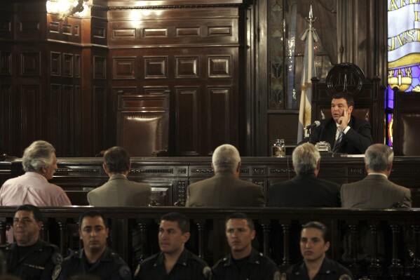 FILE - Judge Ariel Lijo presides over a trial of former military officers being tried for human rights abuses in Buenos Aires, Dec. 18, 2007. President Javier Milei nominated Lijo as a Supreme Court justice on May 28, 2024. (AP Photo/Natacha Pisarenko, File)