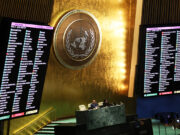 UN General Assembly votes at the UN HQ building in New York City