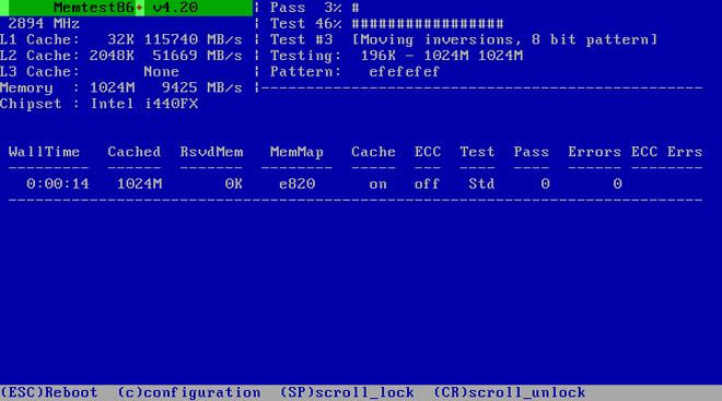 Memtest86+ probando la memoria del sistema