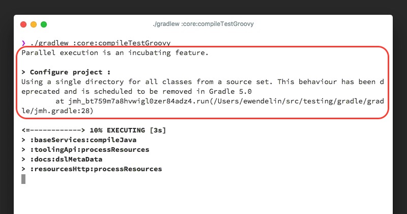 Build output portion of the Gradle command-line